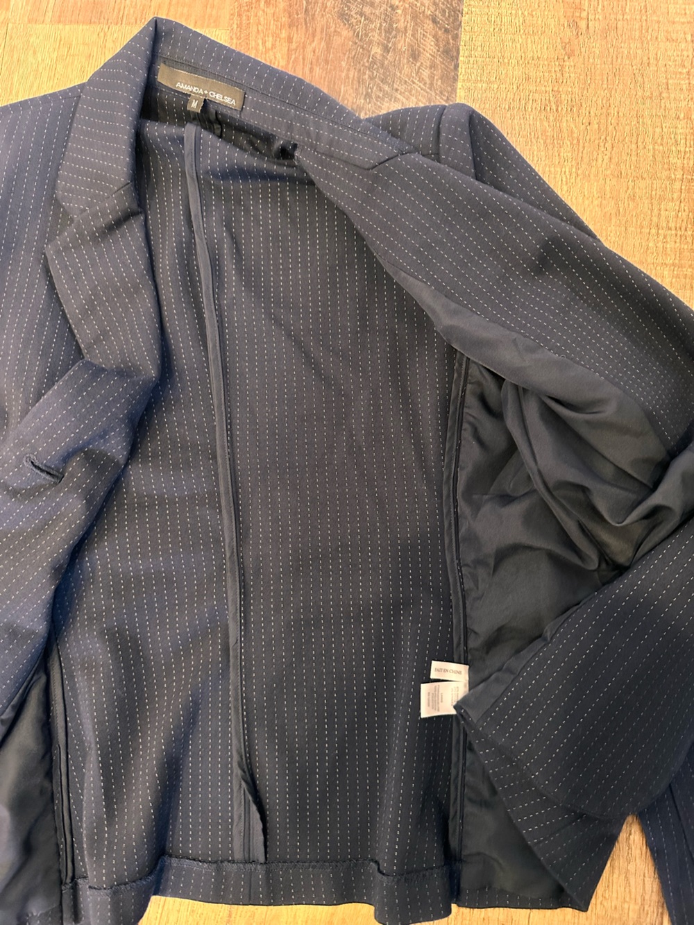 Amanda +chelsea ponte knit Navy Pinstripe Pant & Blazer Set jacket M pants 8 - Picture 5 of 10